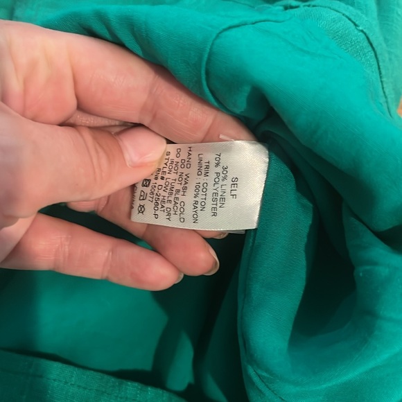 Nordstrom (One One Six label) green linen dress with puffy sleeves size small - Picture 8 of 10